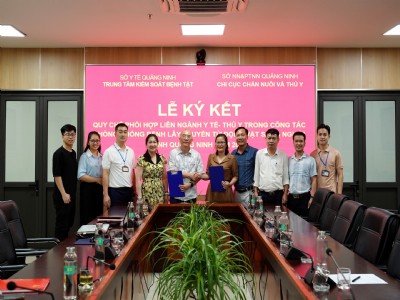CDC Quảng Ninh – Chi cục Chăn nuôi và Thú y tỉnh ký kết phối hợp trong công tác phòng, chống bệnh lây truyền từ động vật sang người năm 2024